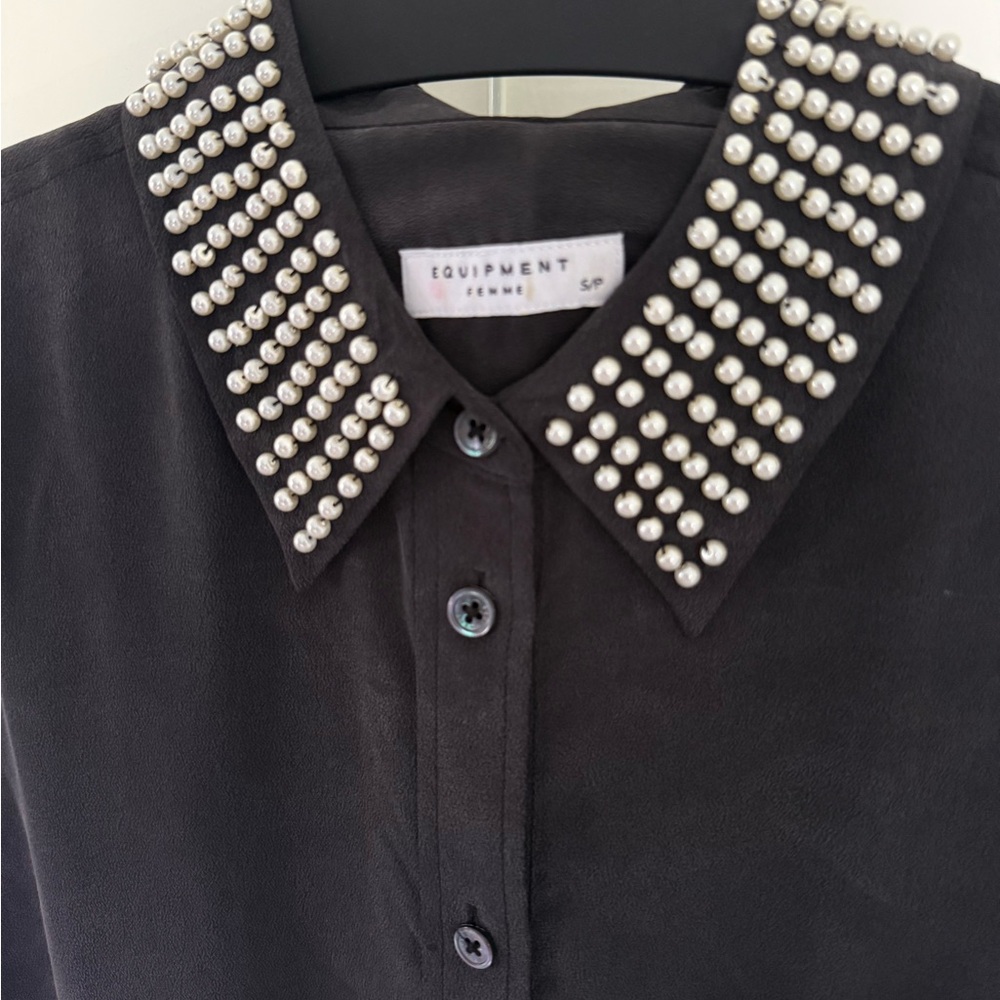 Equipment Black Shirt with Silver Studded Collar
